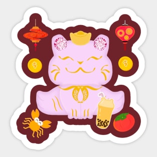 Pink cat brings wealth: Chinese New Year Sticker